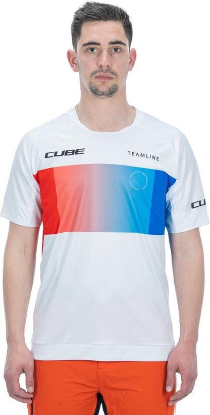 CUBE Teamline Roundneck Jersey S/S White/Blue/Red